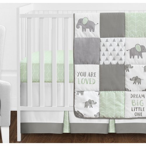 Elephant Grey and Mint Collection 11 Piece Bumperless Crib Bedding - alt image 1