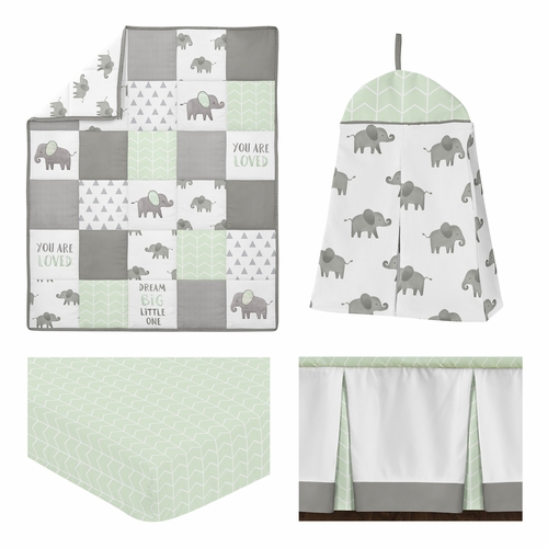 Elephant Grey and Mint Collection 4 Piece Bumperless Crib Bedding - alt image 1
