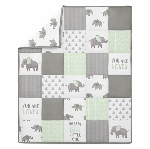 Elephant Grey and Mint Collection 4 Piece Bumperless Crib Bedding - alt image 2
