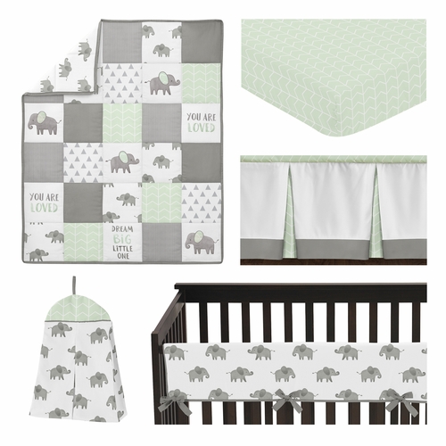 Elephant Grey and Mint Collection 5 Piece Crib Bedding - alt image 1