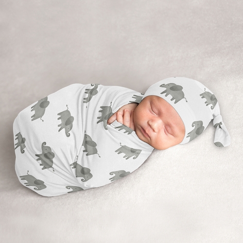 Elephant Grey and Mint Collection Baby Cocoon and Beanie Hat - 2 Piece Set