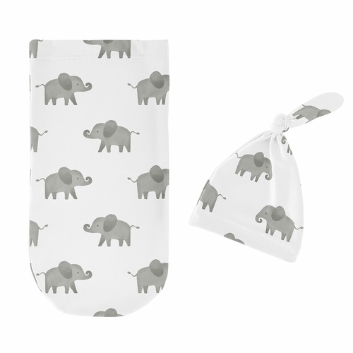 Elephant Grey and Mint Collection Baby Cocoon and Beanie Hat - 2 Piece Set - alt image 1