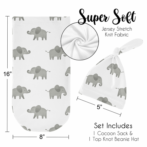 Elephant Grey and Mint Collection Baby Cocoon and Beanie Hat - 2 Piece Set - alt image 4