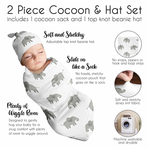 Elephant Grey and Mint Collection Baby Cocoon and Beanie Hat - 2 Piece Set - alt image 5
