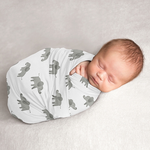 Elephant Grey and Mint Collection Baby Swaddle Blanket