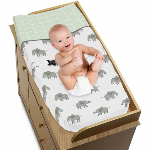 Elephant Grey and Mint Collection Changing Pad Cover - alt image 2