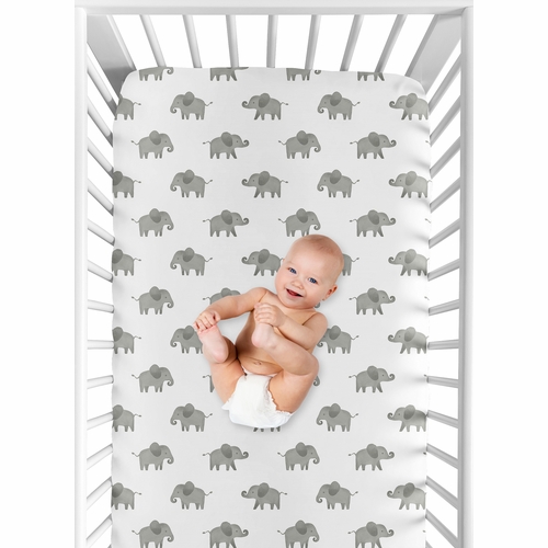 Elephant Grey and Mint Collection Crib Sheet - alt image 3
