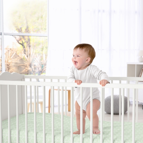 Elephant Grey and Mint Collection Crib Sheet - Chevron Arrow Print - alt image 1