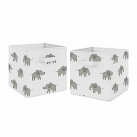 Elephant Grey and Mint Collection Foldable Fabric Storage Bins - Set of 2