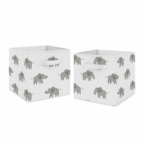 Elephant Grey and Mint Collection Foldable Fabric Storage Bins - Set of 2