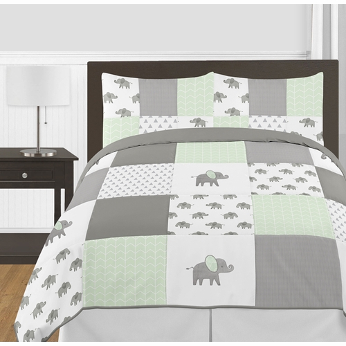 Elephant Grey and Mint Collection Full/Queen Bedding