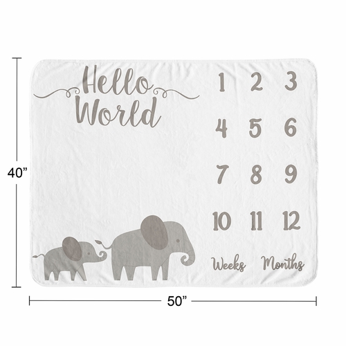 Elephant Grey and Mint Collection Monthly Milestone Baby Blanket - alt image 3