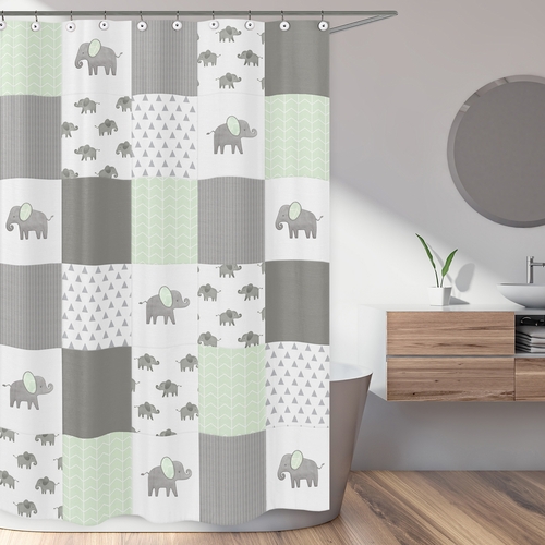 Elephant Grey and Mint Collection Patchwork Shower Curtain - alt image 1