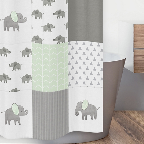 Elephant Grey and Mint Collection Patchwork Shower Curtain - alt image 2