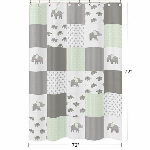 Elephant Grey and Mint Collection Patchwork Shower Curtain - alt image 4