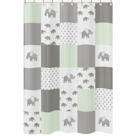 Elephant Grey and Mint Collection Patchwork Shower Curtain