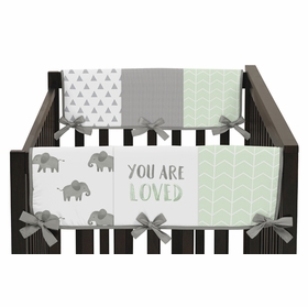 Elephant Grey and Mint Collection Patchwork Side Rail Guard Covers - Set of 2