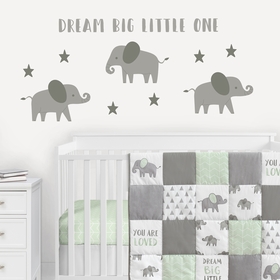Elephant Grey And Mint Collection Peel and Stick Wall Decal Stickers - Set of 4 Sheets
