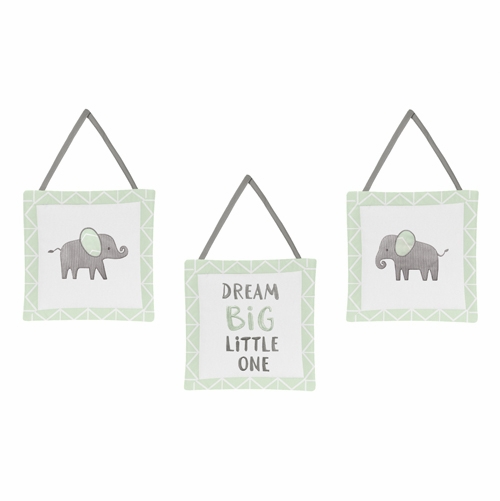 Elephant Grey and Mint Collection Wall Hangings