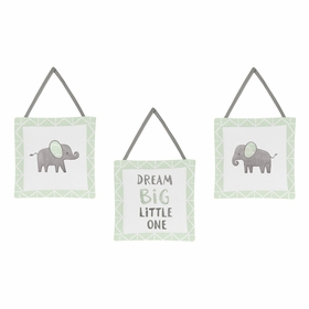 Elephant Grey and Mint Collection Wall Hangings
