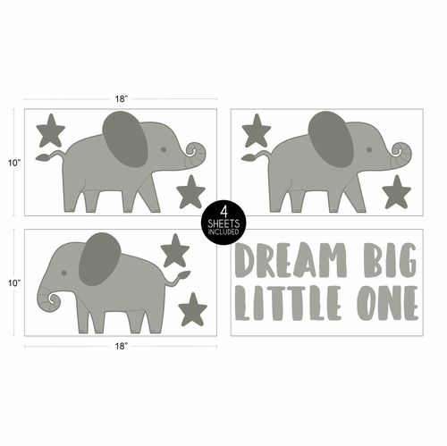 Elephant Grey And Pink Collection Peel and Stick Wall Decal Stickers - Set of 4 Sheets - alt image 3