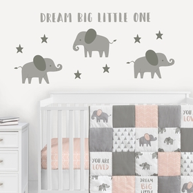 Elephant Grey And Pink Collection Peel and Stick Wall Decal Stickers - Set of 4 Sheets