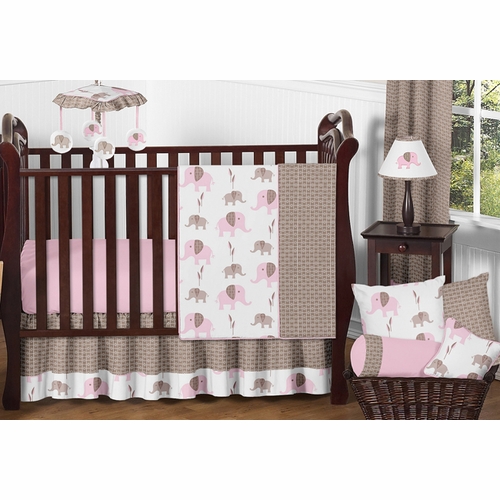 Elephant Pink 11 Piece Bumperless Crib Bedding Collection