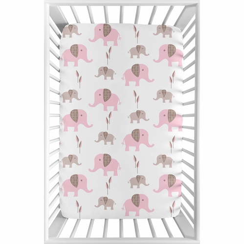Elephant Pink Collection Mini Crib Sheet - alt image 1