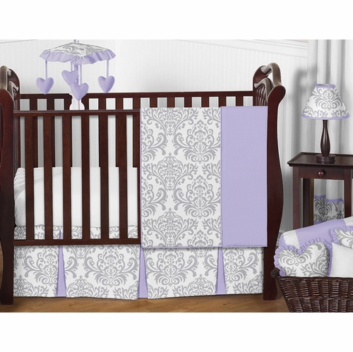 Elizabeth Lavender and Gray 11 Piece Bumperless Crib Bedding Collection