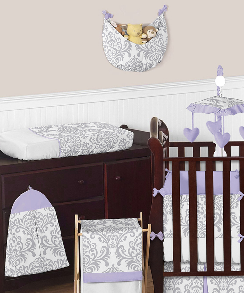 Lavender and Gray Elizabeth 9 Piece Crib Bedding Collection