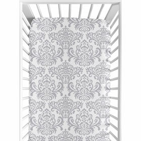 Elizabeth Pink and Gray Crib Sheet - Damask Print