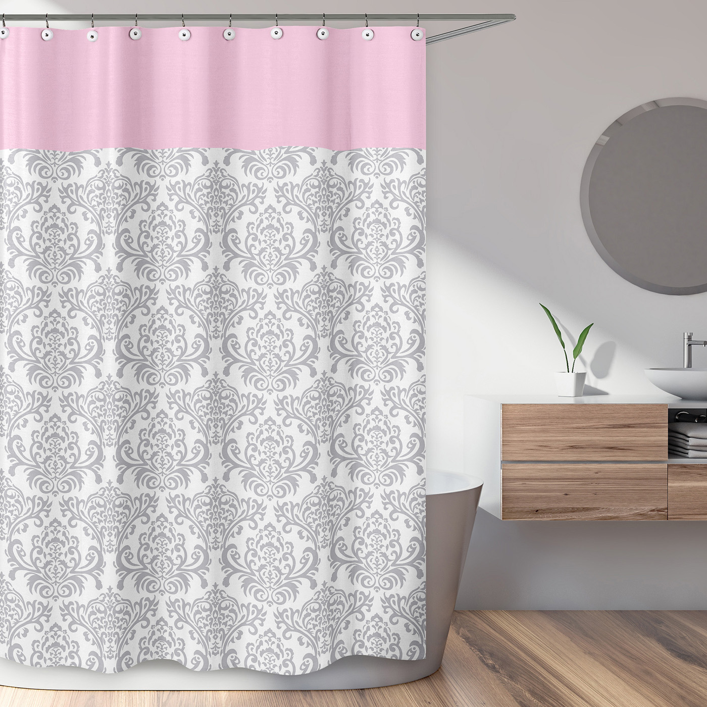 Elizabeth Pink and Gray Shower Curtain