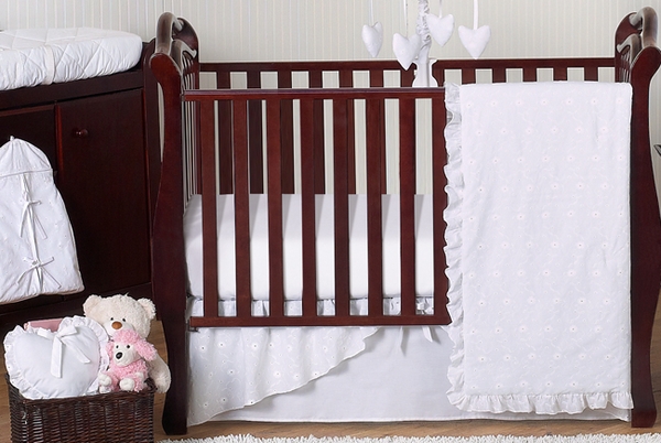 Eyelet White 11 Piece Bumperless Crib Bedding Collection