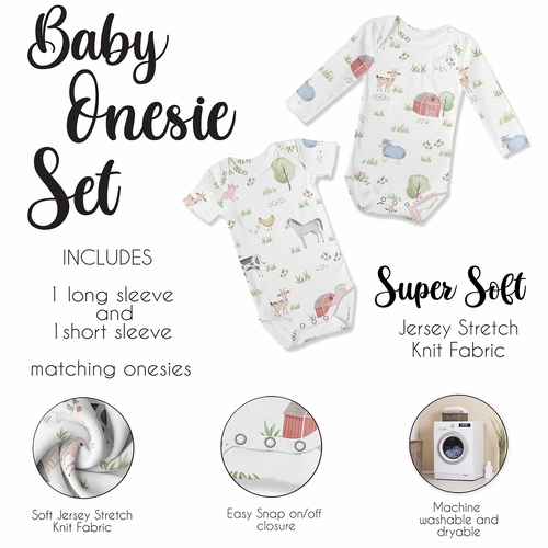Farm Animals Collection 0-6M Baby Clothes Bodysuits - 2 Pack Set - alt image 3