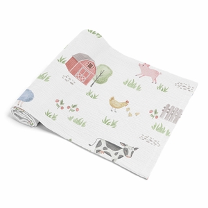Farm Animals Collection 100% Cotton Muslin Baby Swaddle Receiving Blanket