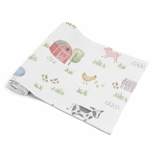 Farm Animals Collection 100% Cotton Muslin Baby Swaddle Receiving Blanket