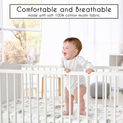 Farm Animals Collection 100% Cotton Muslin Crib Sheet - alt image 1