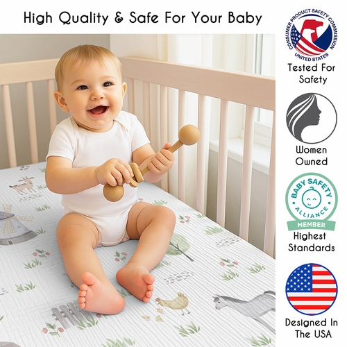 Farm Animals Collection 100% Cotton Muslin Crib Sheet - alt image 2