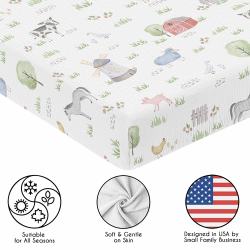 Farm Animals Collection 100% Cotton Muslin Crib Sheet - alt image 4