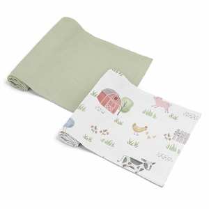 Farm Animals Collection 2 Pack 100% Cotton Muslin Baby Swaddle Receiving Blankets