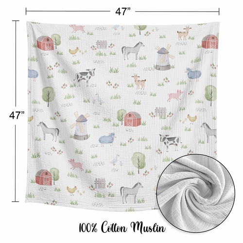 Farm Animals Collection 2 Pack 100% Cotton Muslin Baby Swaddle Receiving Blankets - alt image 3