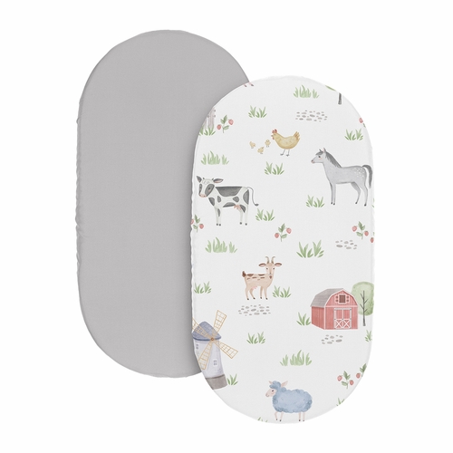 Farm Animals Collection 2 Pack Baby Bassinet Fitted Sheets - alt image 1