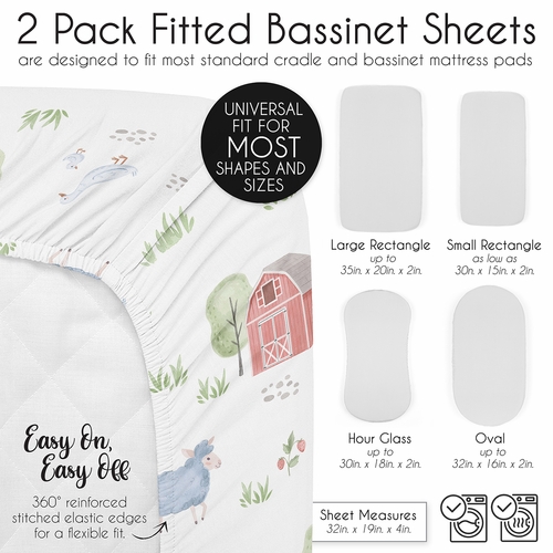 Farm Animals Collection 2 Pack Baby Bassinet Fitted Sheets - alt image 5