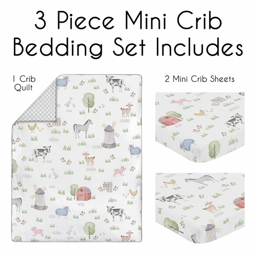 Farm Animals Collection 3 Piece Mini Crib Bedding Set - alt image 1