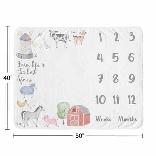 Farm Animals Collection Monthly Milestone Baby Blanket - alt image 3