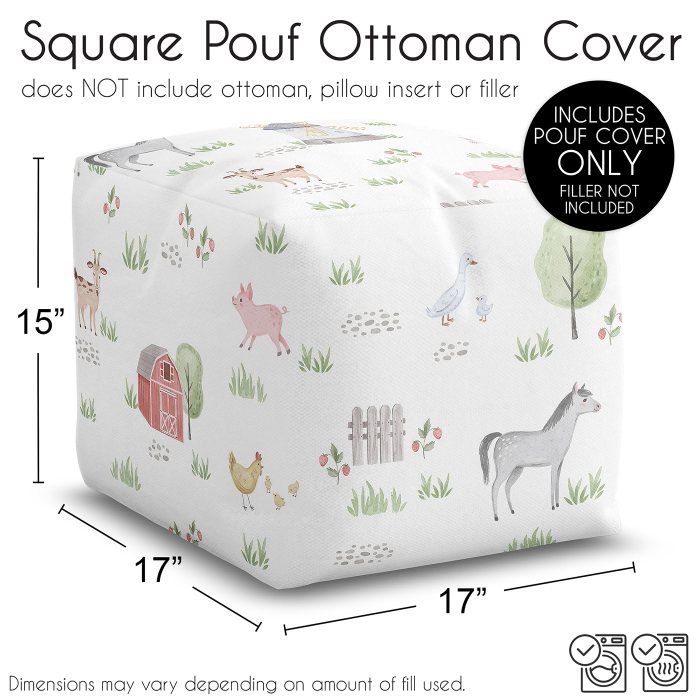Farm Animals Collection Ottoman Pouf Cover