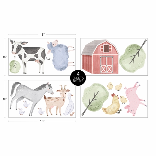 Farm Animals Collection Peel and Stick Wall Decal Stickers - Set of 4 Sheets - alt image 3