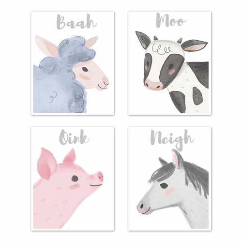 Farm Animals Collection Wall Art Prints - Set of 4