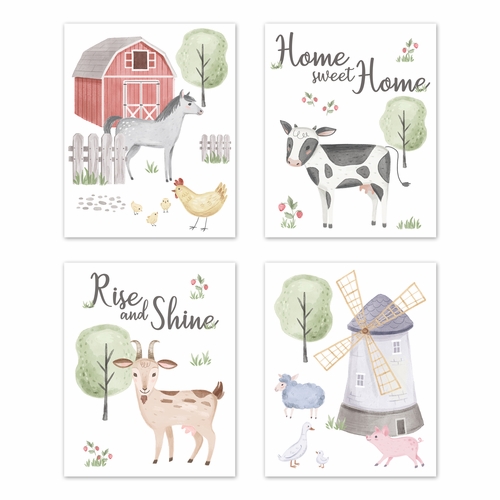 Farm Animals Collection Wall Art Prints - Set of 4 - Home Sweet Home