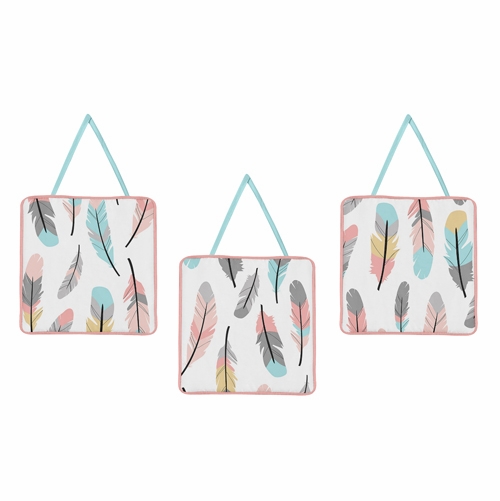 Feather Turquoise and Coral 11 Piece Bumperless Crib Bedding Collection - alt image 5